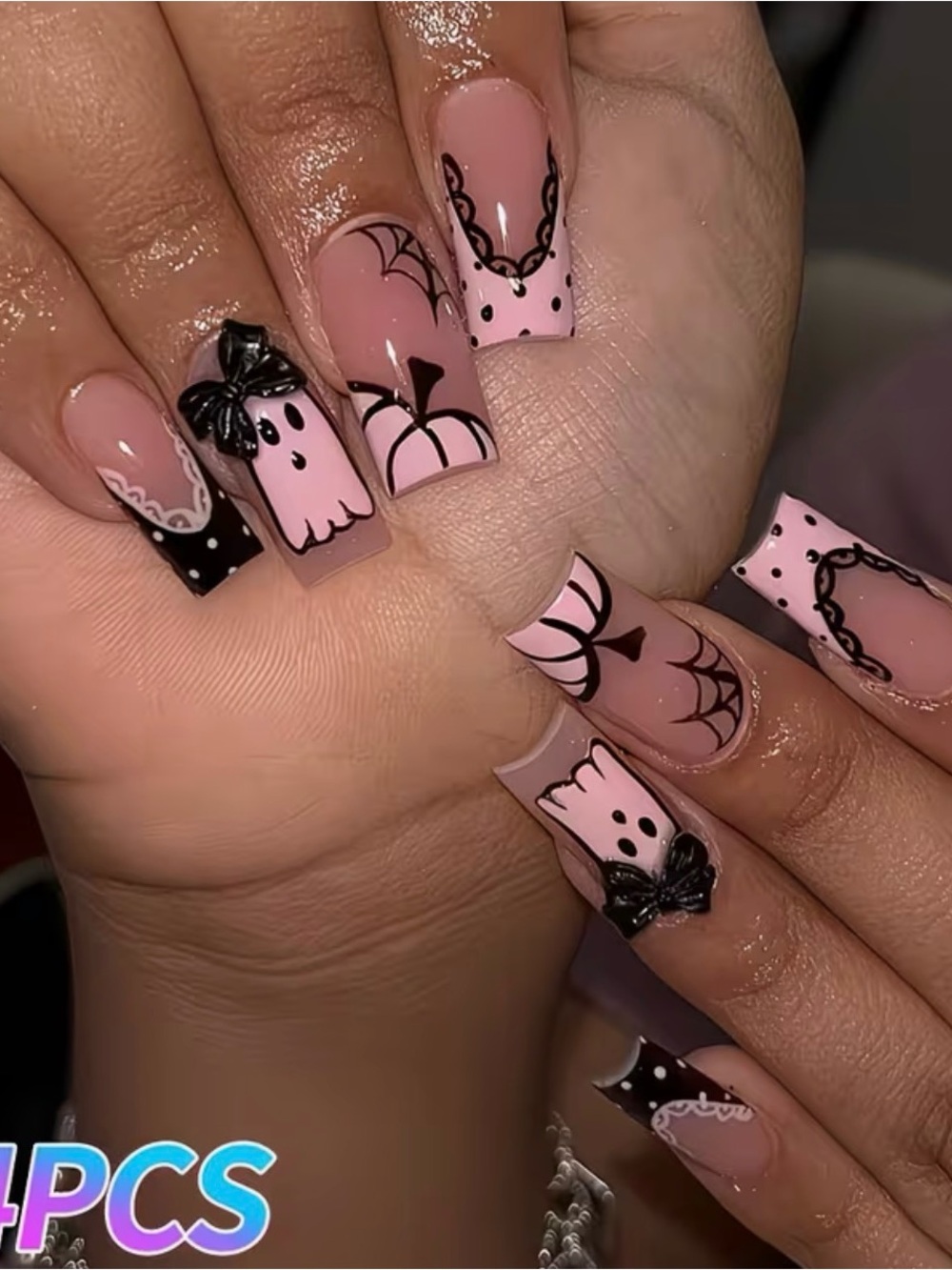 Pink & Black Halloween Ghost Nail Set - Women's Press-On Nails